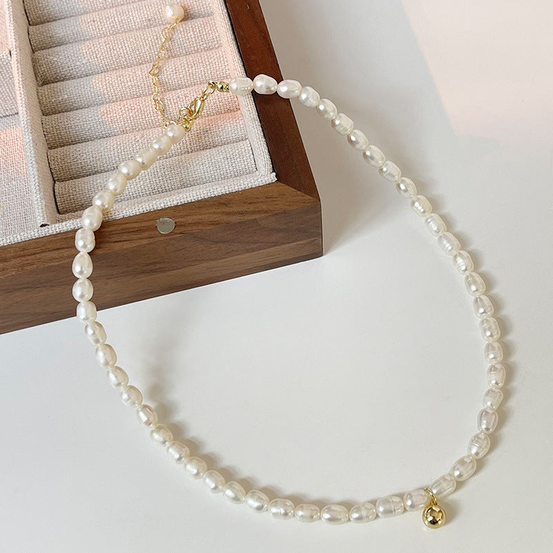 바로크 천연 모조 진주 황금 작은 황금 콩 목 체인