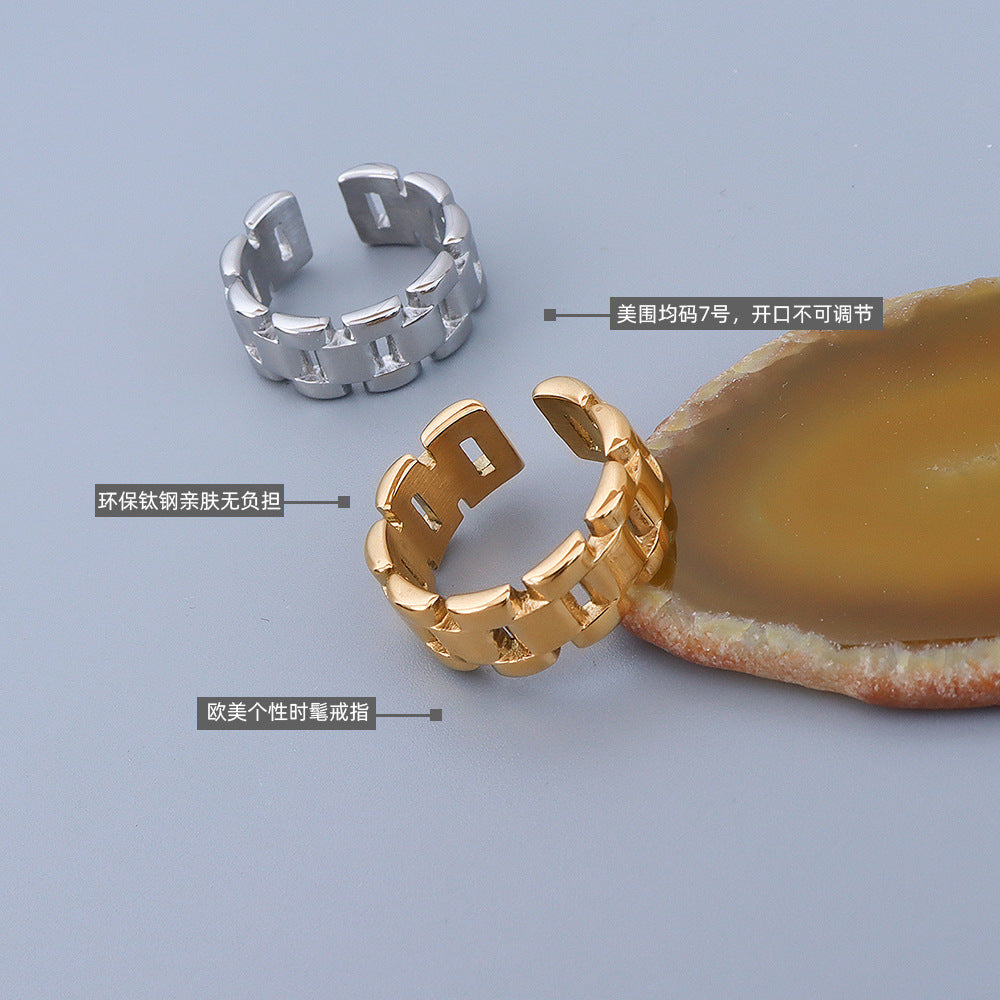 Đồng hồ dây chuyền kiểu nhẫn thực phẩm nữ nhẫn thép titan mạ vàng 18k