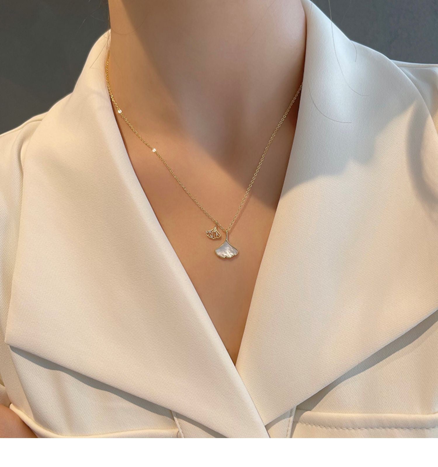 خوبانی کی پتی سفید رال مائکرو زرقون ڈبل ہار