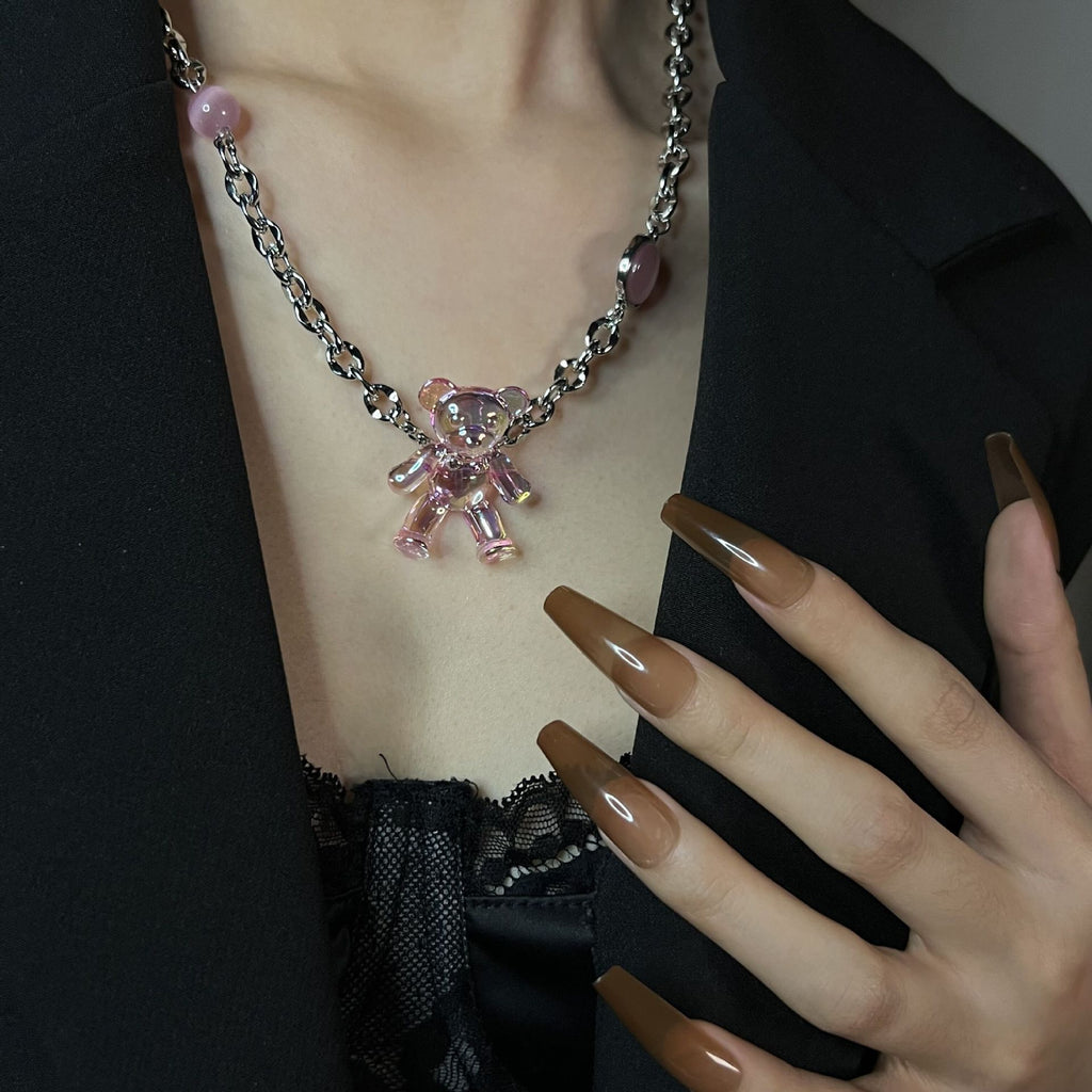 Love Opal Pink Bear Necklace Clambone Chain