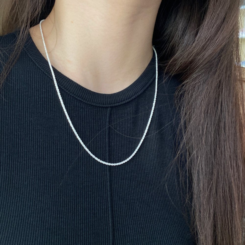 S925 Pure Chain Gypsophila Sparkling Necklace Ditumpuk dengan Rantai Polos