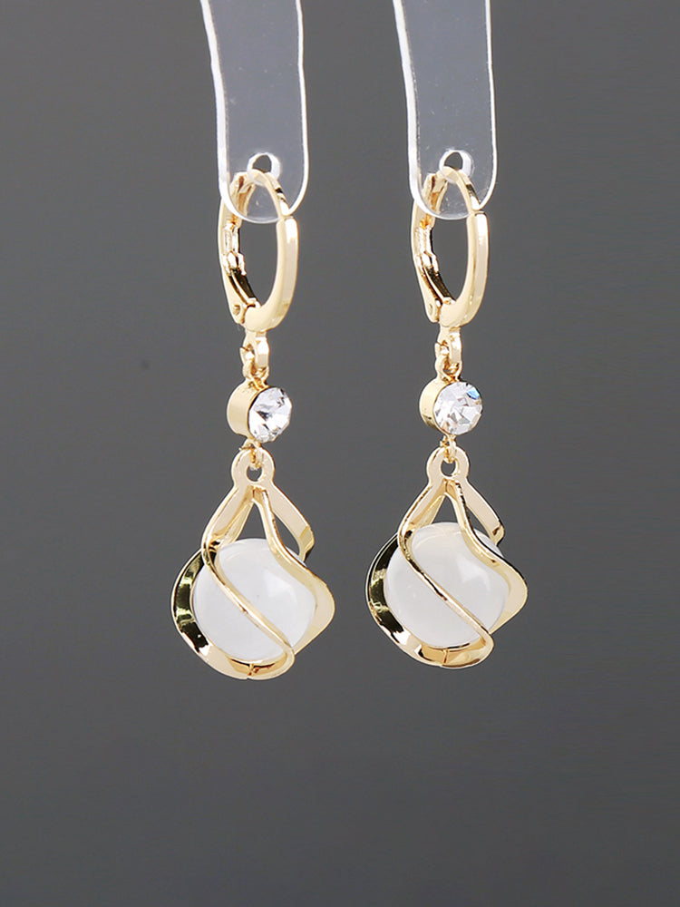 Fashion Design Sense Spiral Opal Earrings Super Flash Diamond Gem Earrings Face Skinny Ear Jewelry