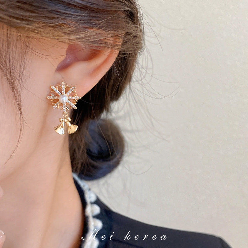 snowflake Christmas tree rotatable zircon earrings