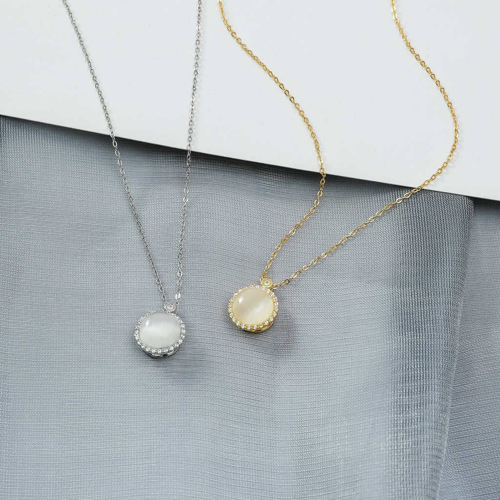 S925 Perak Cahaya Bulan Opal Berputar Kalung Wanita Cahaya Mewah Rasa Desain Mikro bertatahkan Zirkon Klavikula Rantai Ledakan Hidup