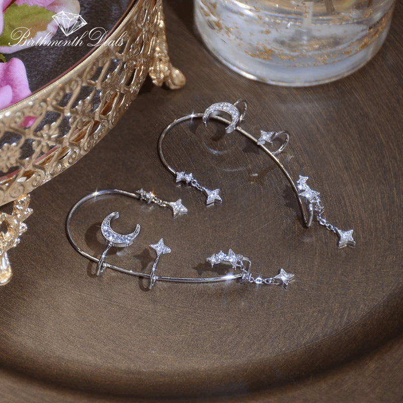 گوشواره ستاره ماه چهار ریش با الماس بدون سوراخ گوش