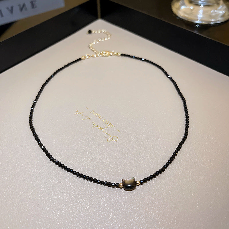 블랙 크리스탈 샤오 마오 헤드 목걸이 팔찌