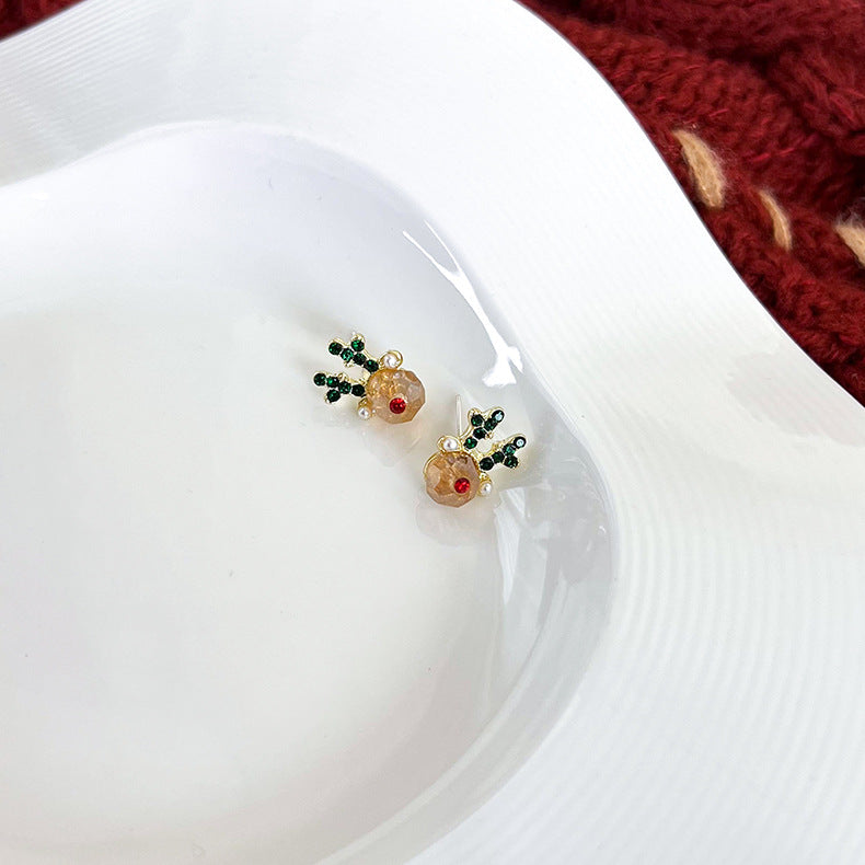 Kerst kleine gift oorbellen vrouwelijke Koreaanse eland sneeuwvlok kerstmuts kleine gewei oorbellen