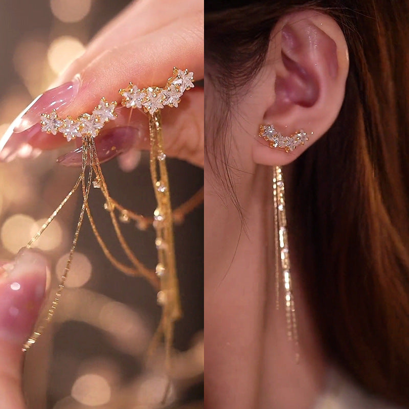 منگوله بلند ستاره پنج پر یک گوشواره دو پوش