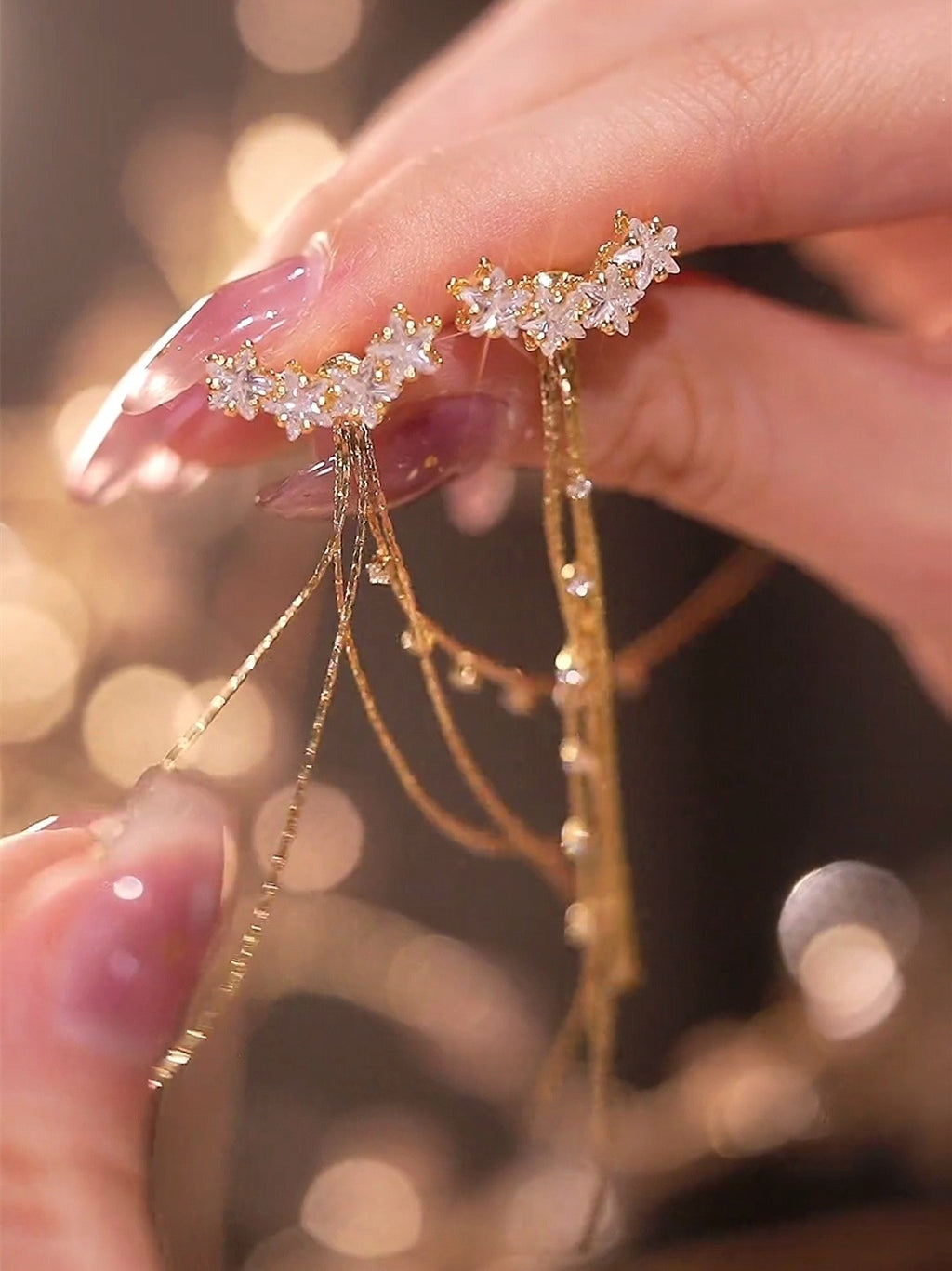 منگوله بلند ستاره پنج پر یک گوشواره دو پوش