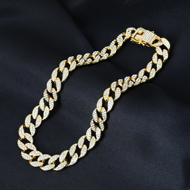 쿠바 목걸이 전체 다이아몬드 두꺼운 팔찌 쇄골 체인 조합