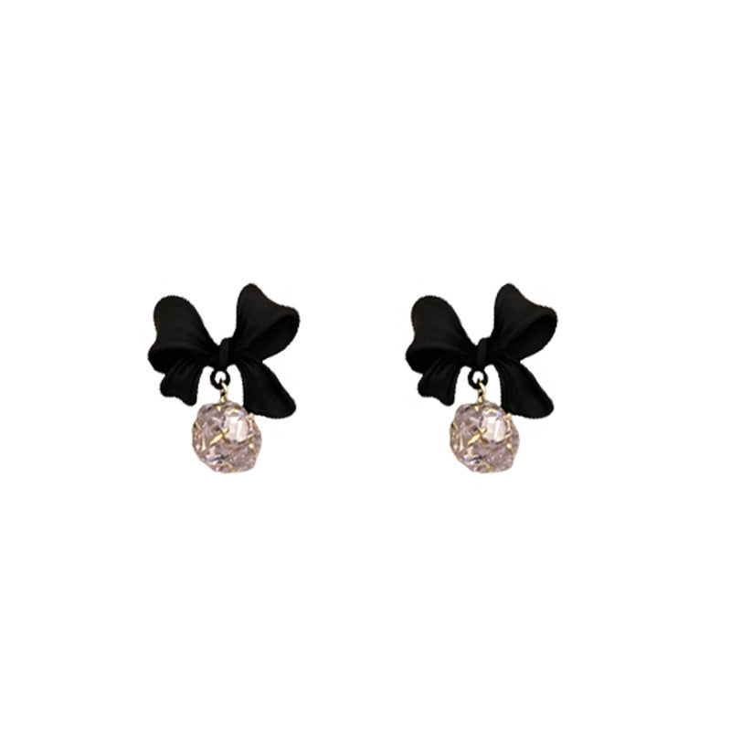 Bow Zircon Ball Earrings
