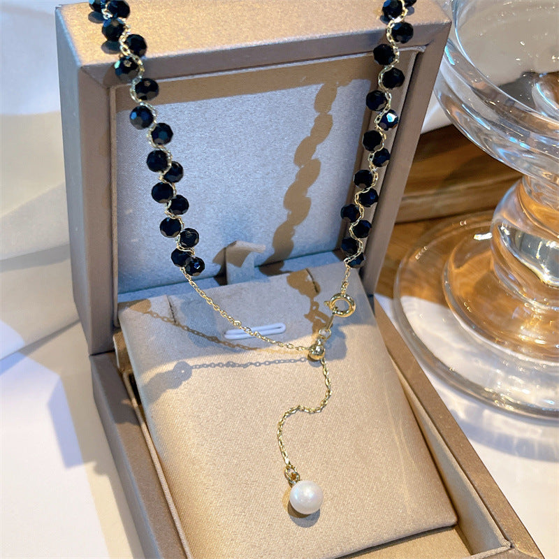 블랙 크리스탈 우븐 목걸이