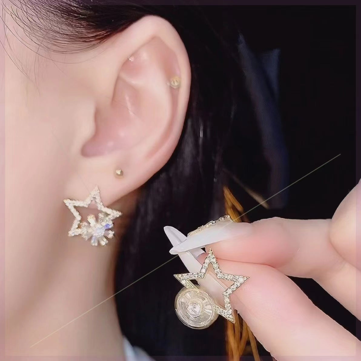 گوشواره میخی ستاره ای پنج ضلعی قابل چرخش