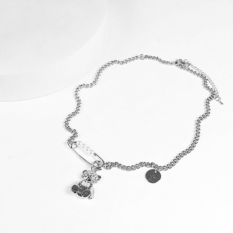 সুন্দর ভালুক সোয়েটার চেইন বিলাসবহুল ডায়মন্ড পিন নেকলেস