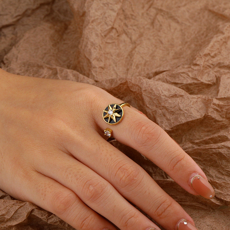 925 sterling silver rotating compass eight-awn star ring female