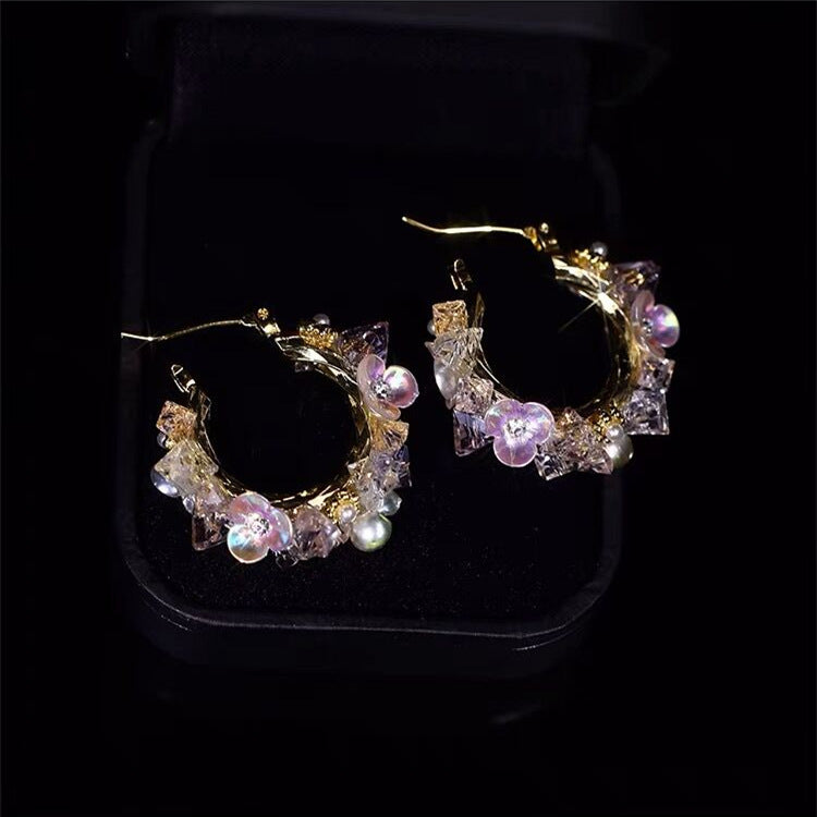 گوشواره گل صدفی کریستالی