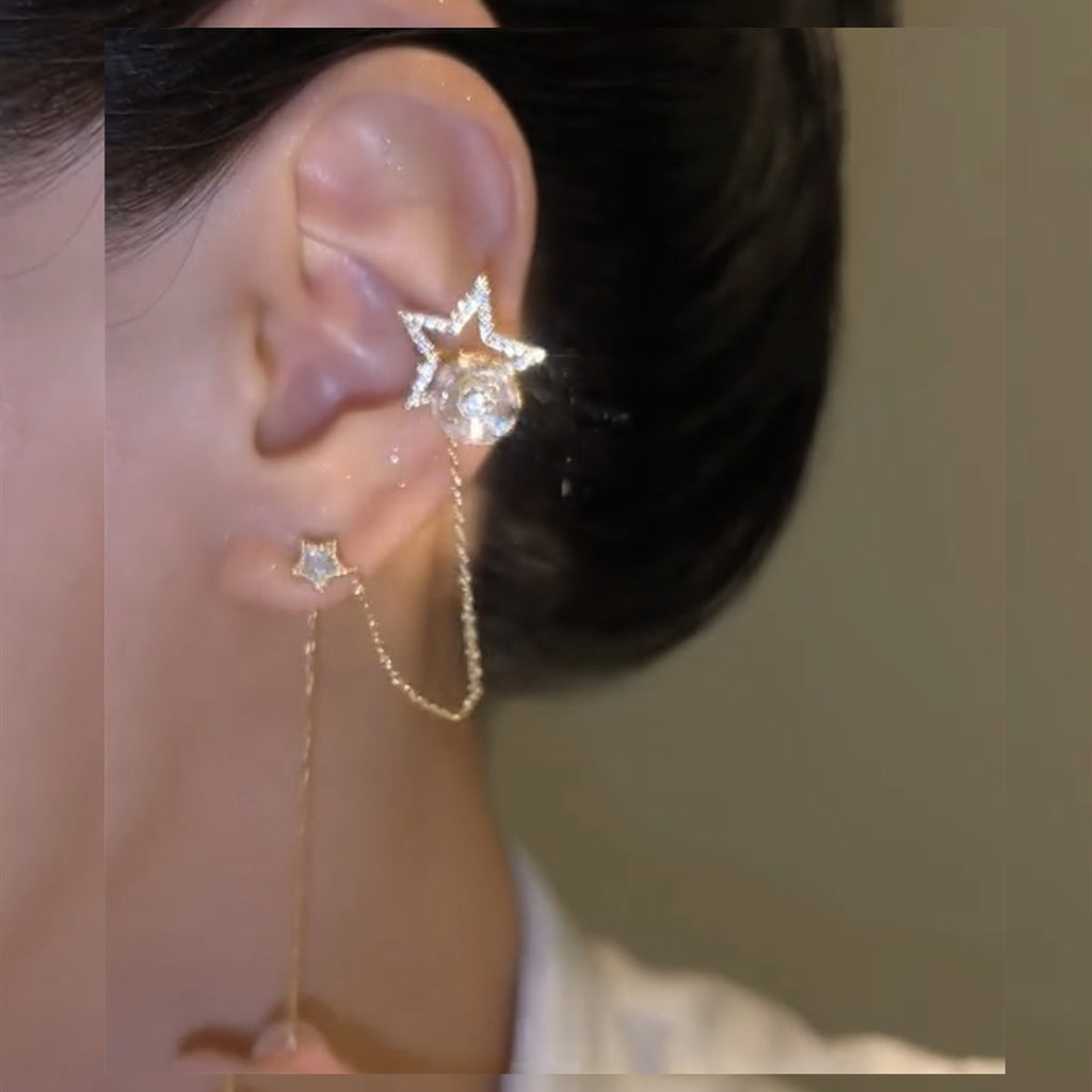 Exquisite full diamond zircon rotating star ear bone clip
