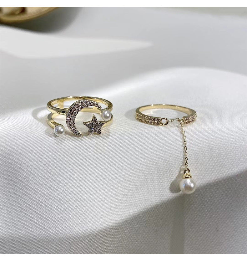 Cincin bulan bintang angin dingin bertatahkan berlian