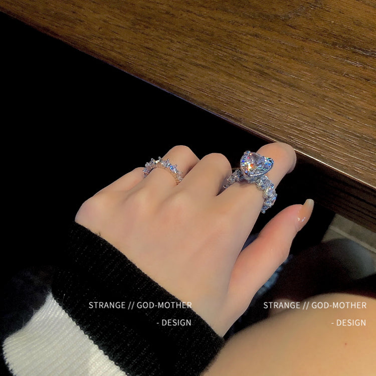 Kim cương tình yêu Ánh sáng lãng mạn Sang trọng Zircon hình trái tim Full Diamond Open Ring