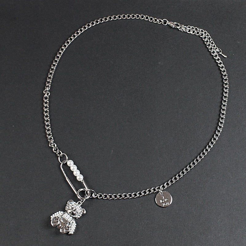 সুন্দর ভালুক সোয়েটার চেইন বিলাসবহুল ডায়মন্ড পিন নেকলেস