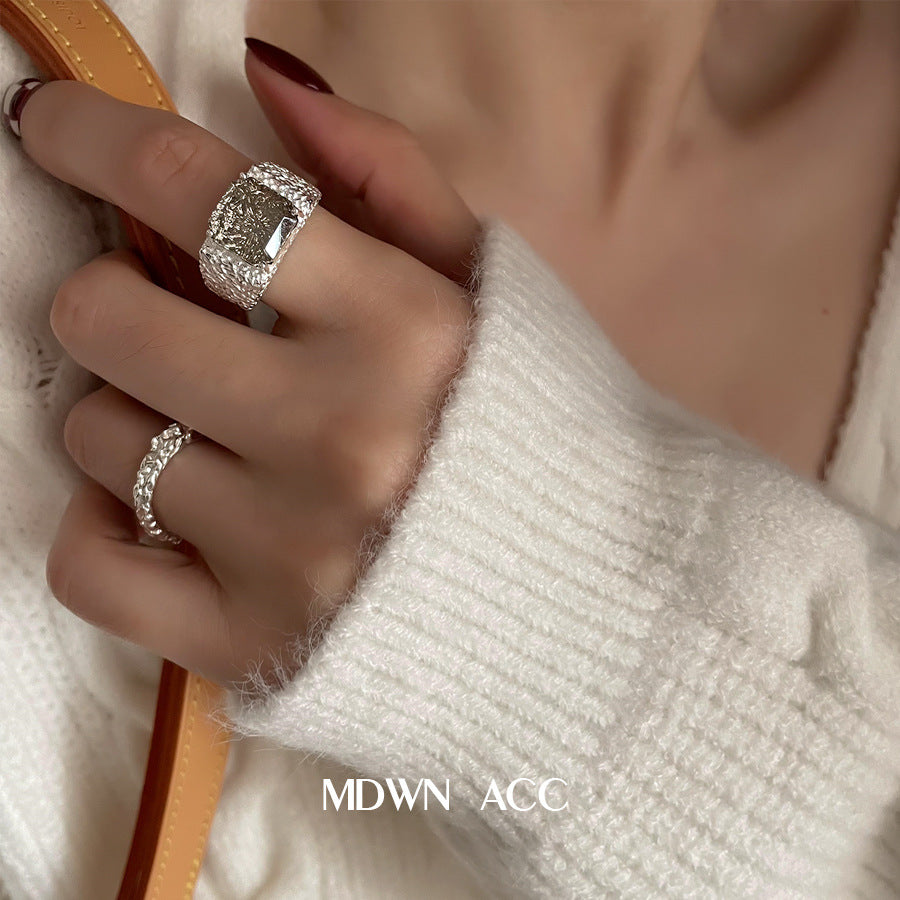 Nhẫn dung nham bạc S925 Vòng mở Hip Hop Finger Ring