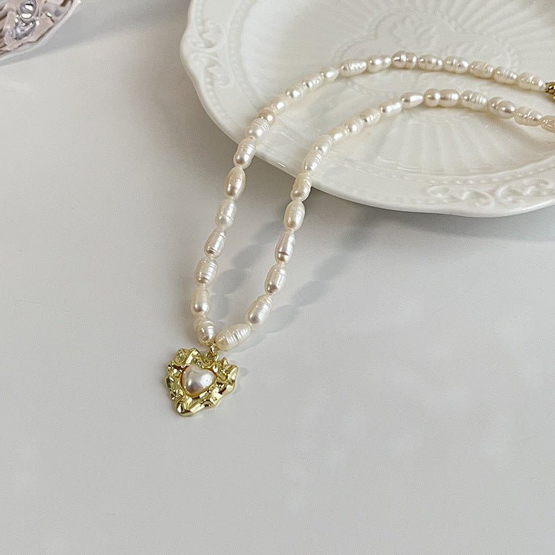 French Vintage Heart Freshwater Necklace