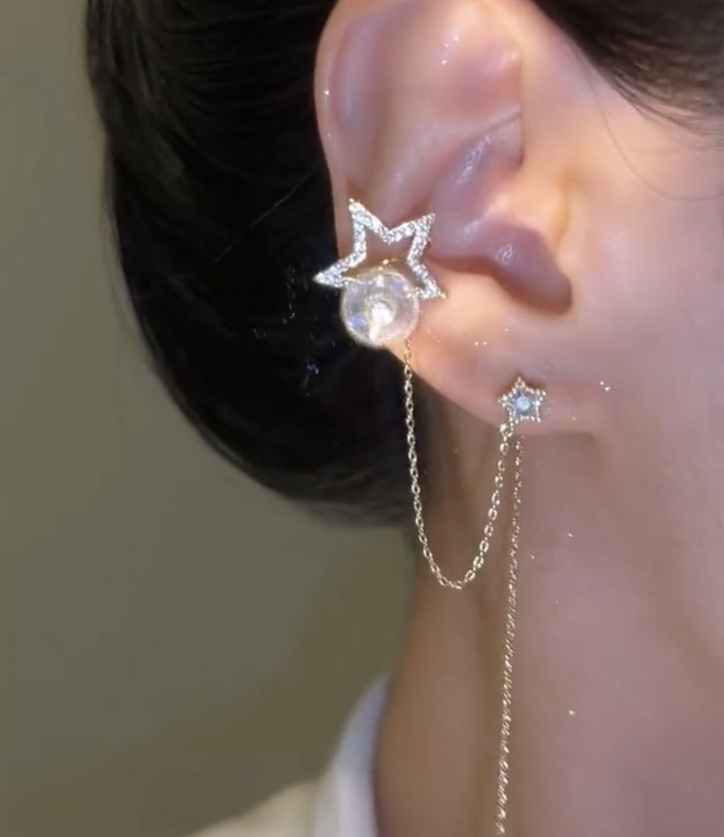 Exquisite full diamond zircon rotating star ear bone clip