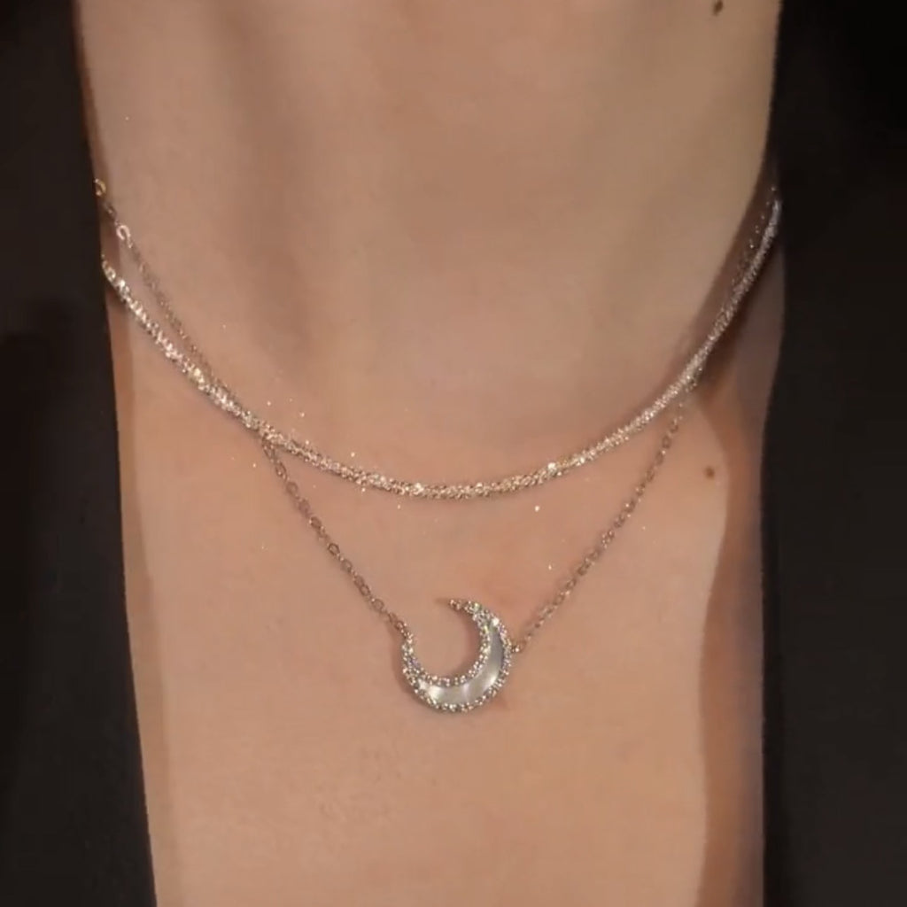 প্রাকৃতিক শেল চাঁদ ডাবল-স্তর দুই-টুকরা ক্ল্যাভিকল চেইন নেকলেস স্পার্কলিং নেকলেস মহিলা