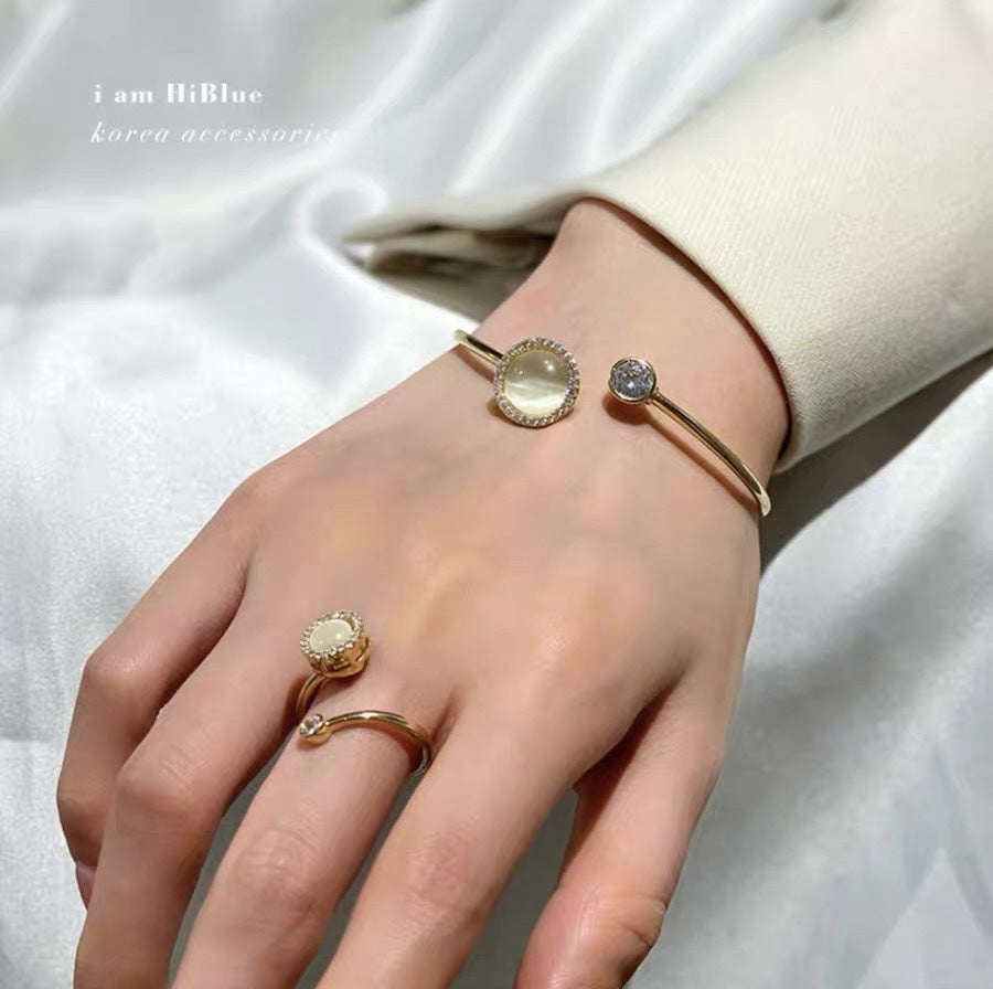 Xoay Vòng Cổ Opal Nữ Vòng Mở Vòng Tay Trang Trí Tay Có Thể Điều Chỉnh