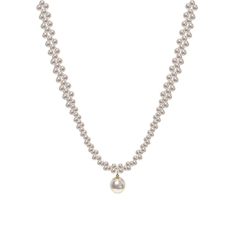 Woven three-row pearl clavicle chain neck chain