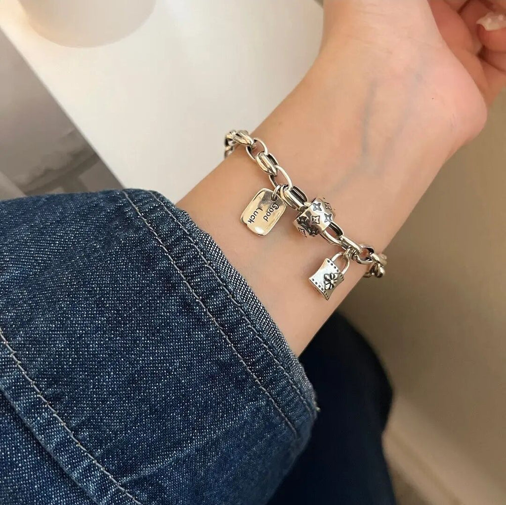Retro personality s925 silver plated bracelet female