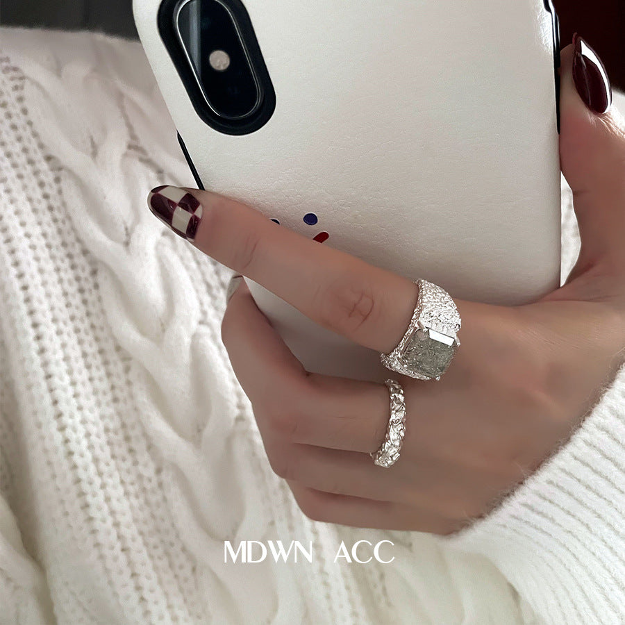 Nhẫn dung nham bạc S925 Vòng mở Hip Hop Finger Ring