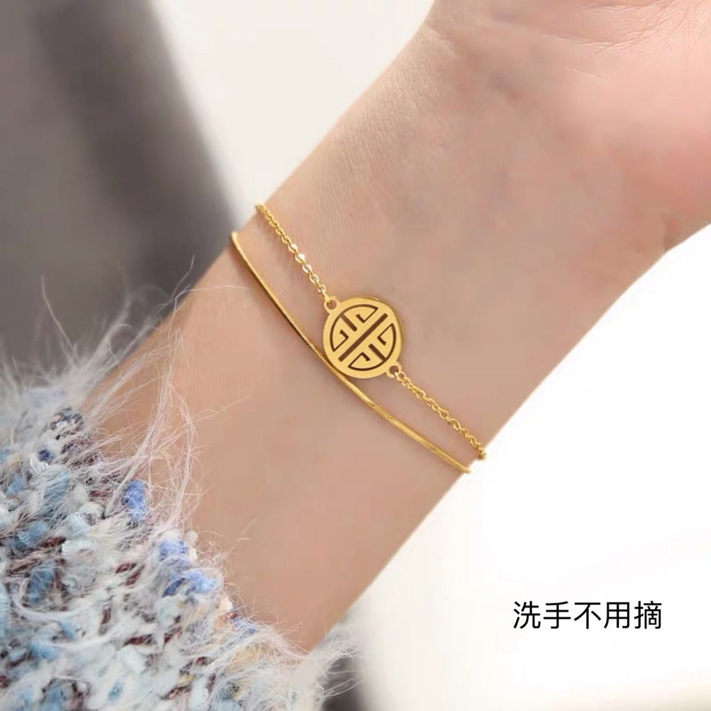 Geometric Diamond Double Ring Necklace