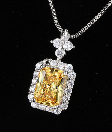 ست حلقه آویز گوشواره کوچک مستطیل شکل الماس زرد شبیه سازی کربن بالا