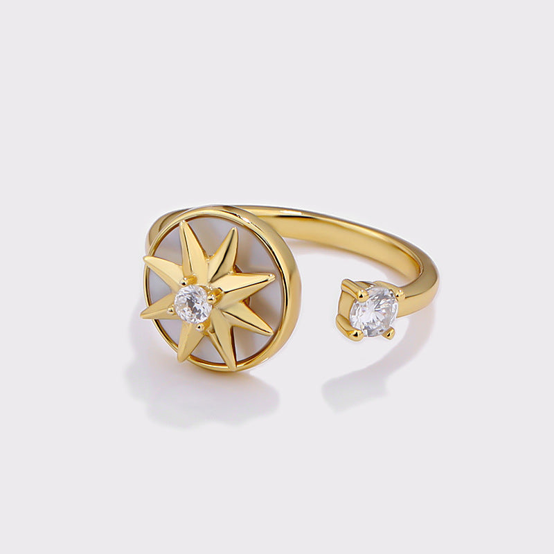 925 sterling silver rotating compass eight-awn star ring female