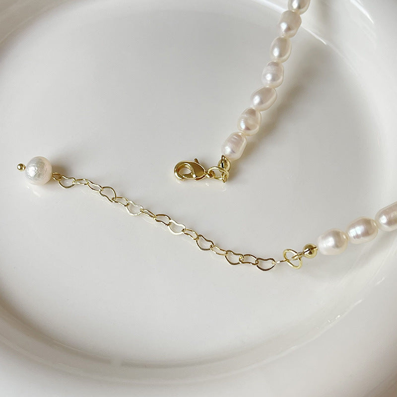 바로크 천연 모조 진주 황금 작은 황금 콩 목 체인