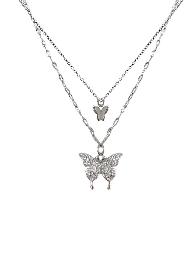 Doppelschichtige Schmetterlingshalskette aus Titanstahl für weibliche Schlüsselbeinkette