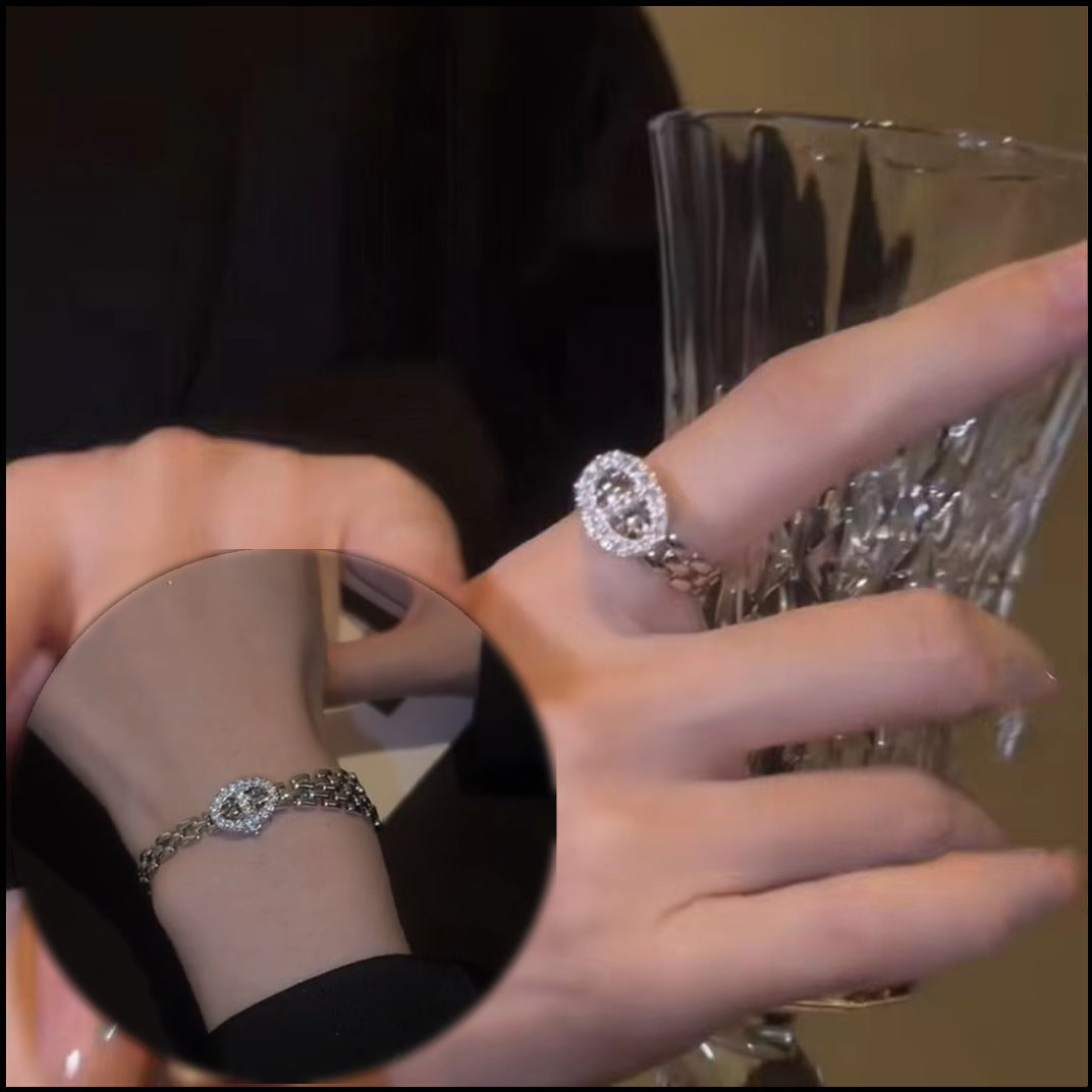 Vòng đeo tay và nhẫn có thể điều chỉnh bằng kim cương đầy đủ mũi lợn