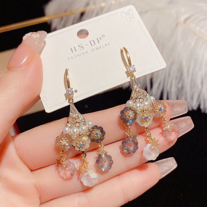 Triangular flower tassel earhook Joker eardrop