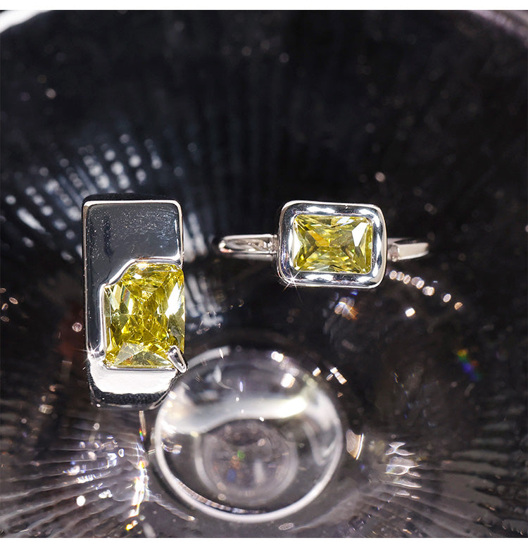 Nhẫn kim cương hình vuông nho xanh Nhẫn thực phẩm mở hai món Nhẫn đeo tay Nhẫn cá tính