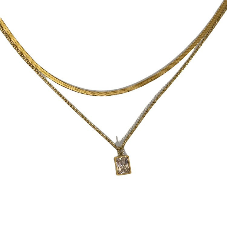 Basit çift zirkon yılan zincir kolye