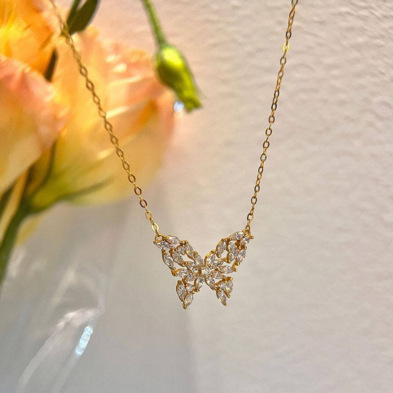 S925 سٹرلنگ سلور ڈائمنڈ جڑا ہوا تیتلی کا ہار