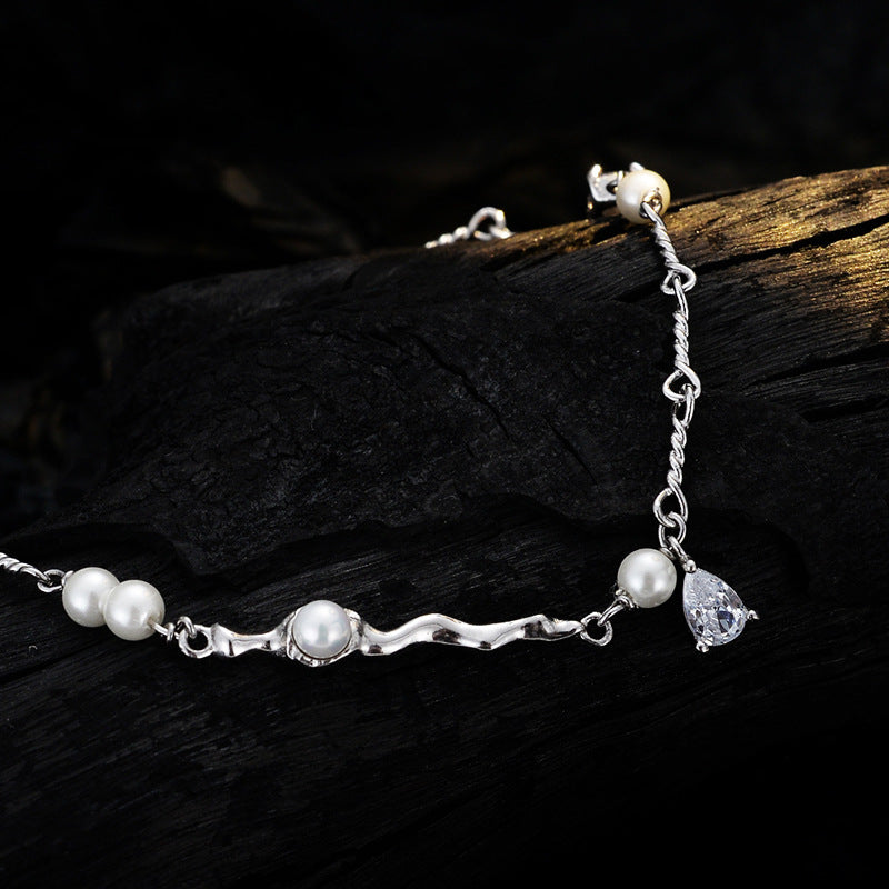 S925 Sterling Silver Shell Pearls Anklet Cn0086
