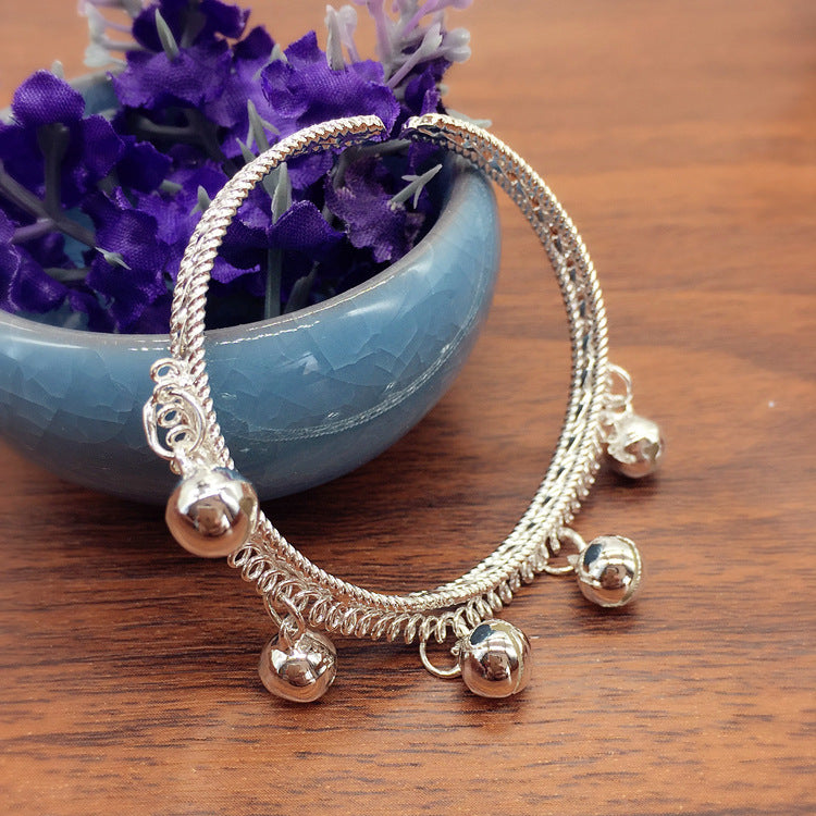 Retro Silver Eight Bell Bracelet Ethnic Style Dance Open Bracelet