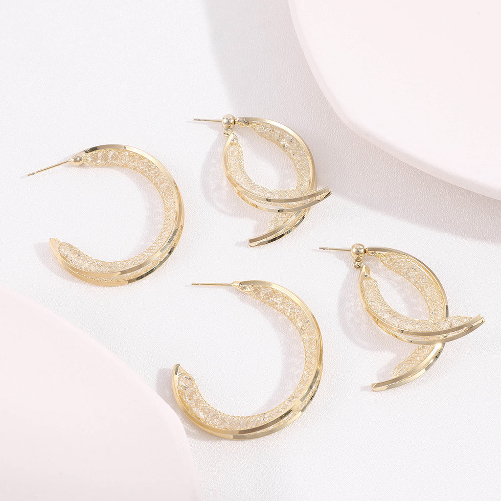 Châu Âu và Châu Mỹ Cá Tính Lưới Rỗng Kim Loại Mặt Trước Và Mặt Sau Chéo Bông Tai Thời Trang