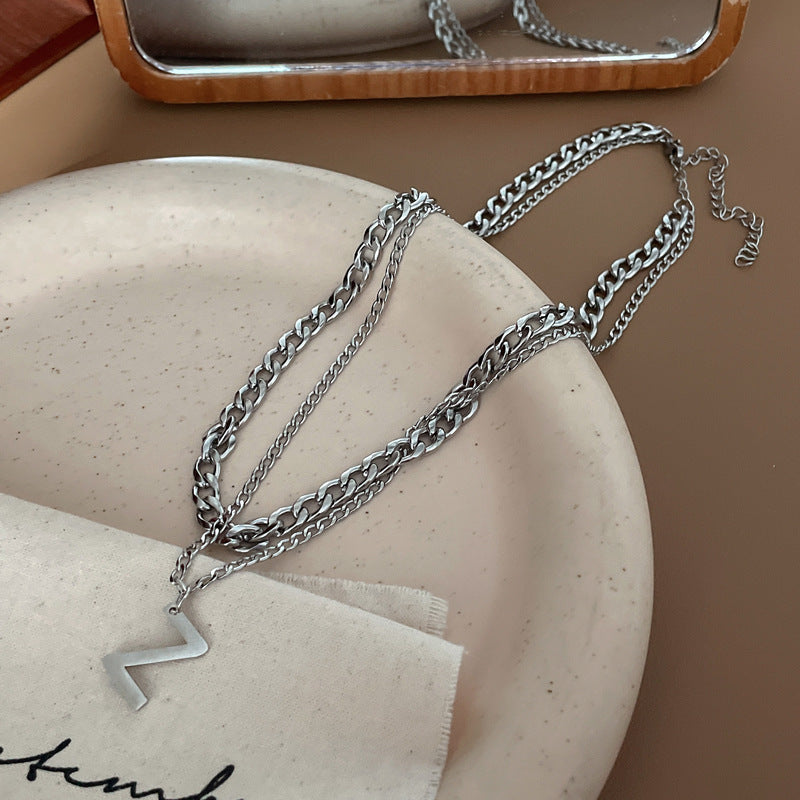 Titanium Steel Letter Double-Layer Necklace Cn0023