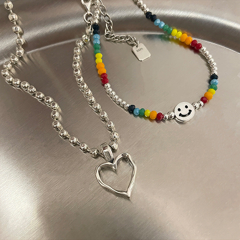 Crystal round Beads Smiley Heart Necklace 2-Piece Cn0013