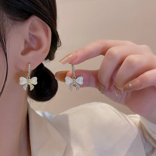 七彩蝴蝶結甜美耳環鑽石耳環