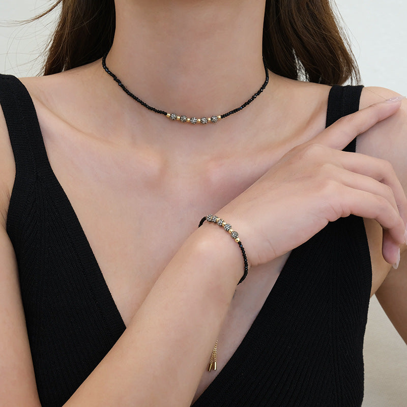 Black Spinel Short Chain Rhinestone Ball Necklace Female Clavicle Chain Choker Necklace