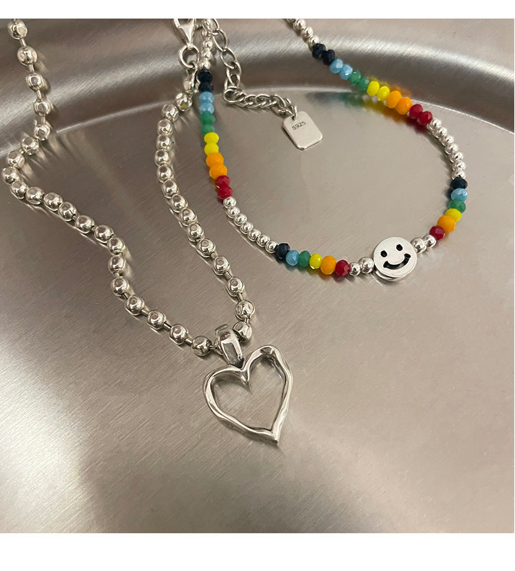 Crystal round Beads Smiley Heart Necklace 2-Piece Cn0013